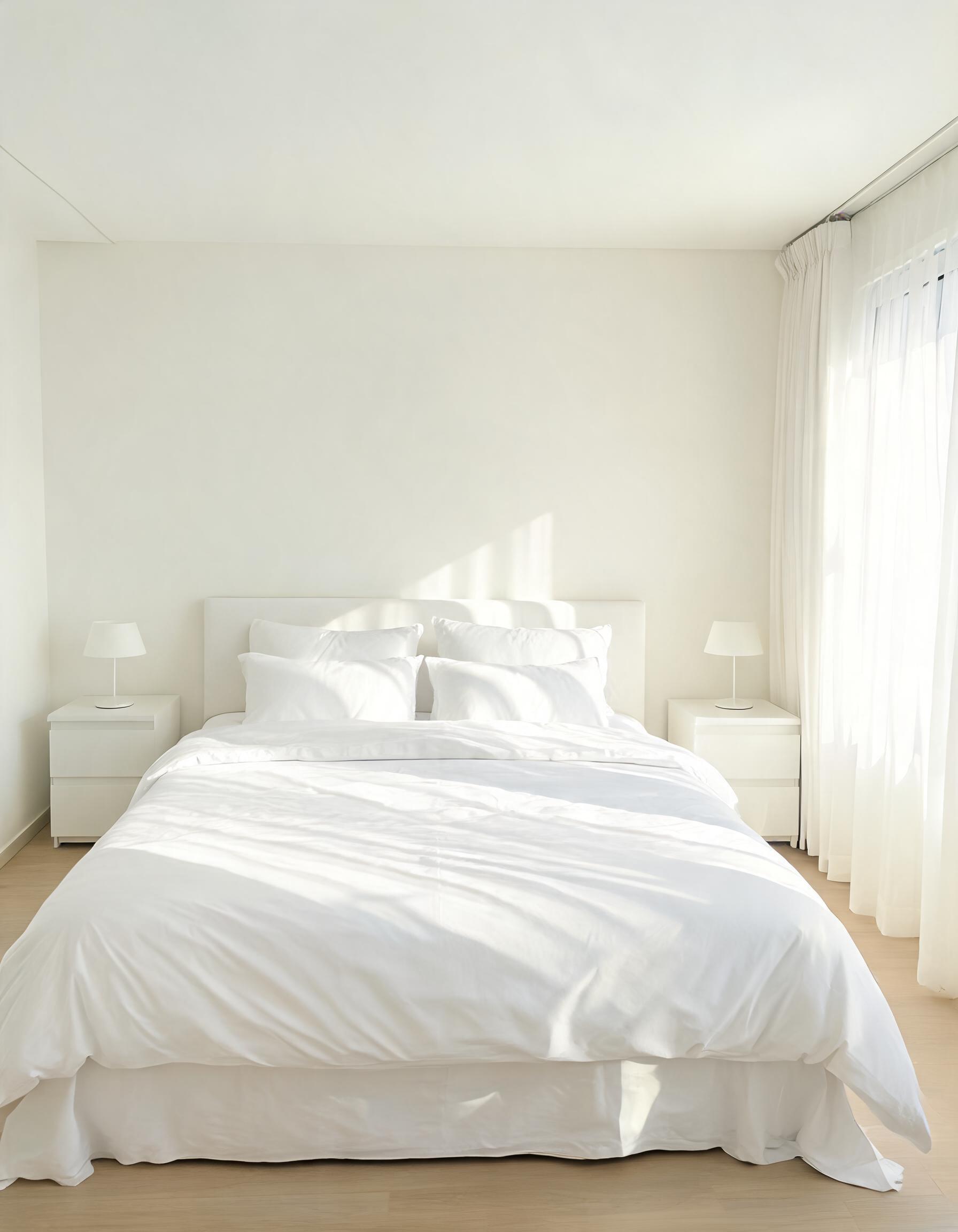 Quarto luminoso com cama feita